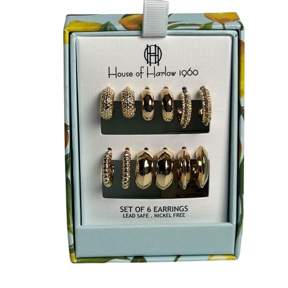 House of Harlow 1960 Gold Hoop Earrings Set of 6 Pairs - Picture 4 of 10